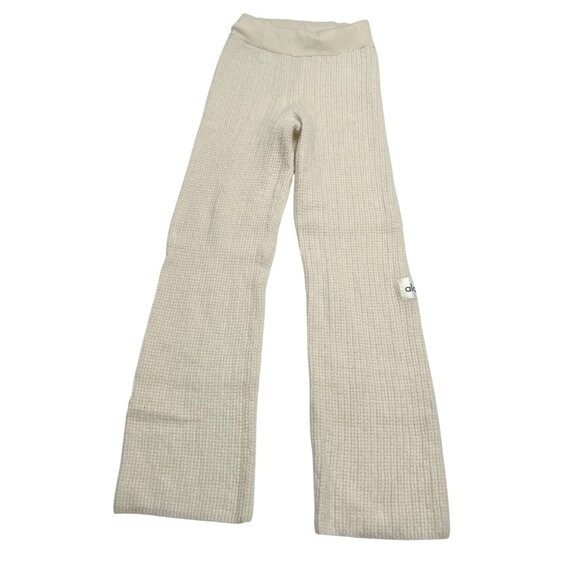 ALO Yoga Cashmere High-Waist Plush Waffle Pants in Ivory - Picture 1 of 7